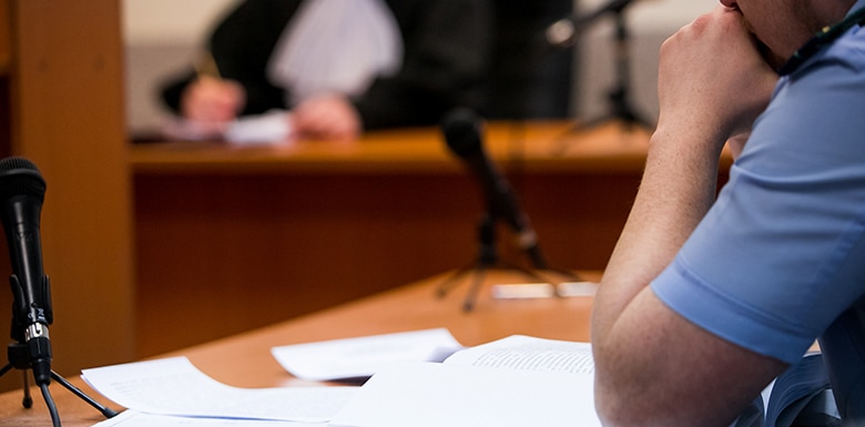 Man testifying in court